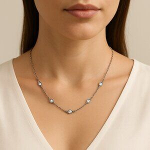 Robert Seemann RSE 925 Sterling Crystal Station Necklace Dainty Minimalist 18”
